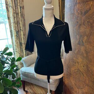 Ann Taylor black top with camel color trim with tie waist